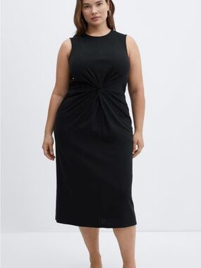 Mango Black Sleeveless Knot-Front Midi Dress 100% cotton